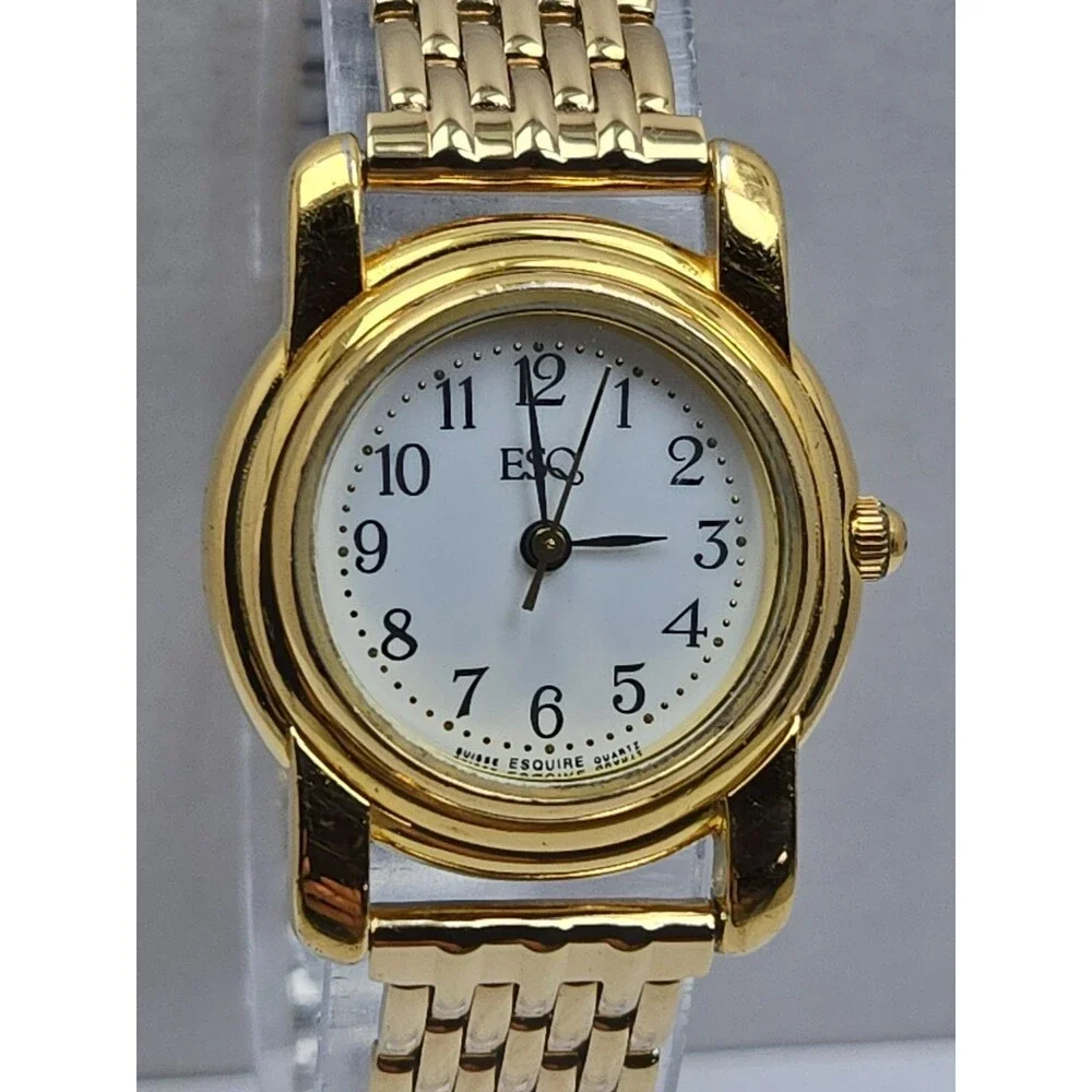 Womens Vintage ESQ Esquire by Movado Swiss Quartz Gold Tone Watch New Battery